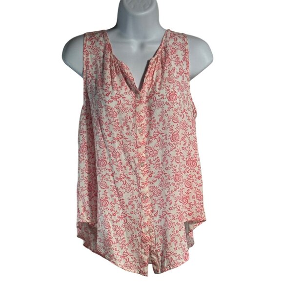 LOFT Outlet Sleeveless Floral Print Button Up Blouse Soft White Pink Top Women S - Picture 1 of 6